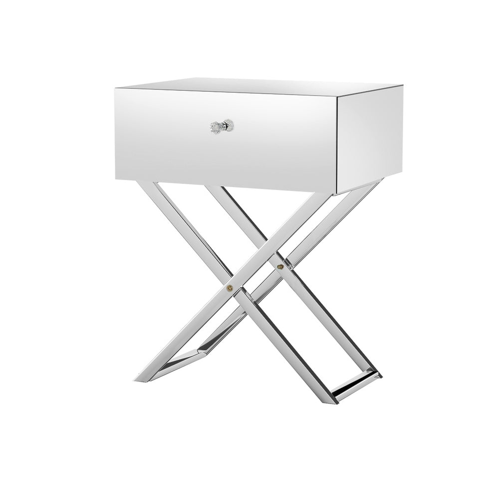 Out of Stock! Mirrored Bedside Table with Drawers - Silver