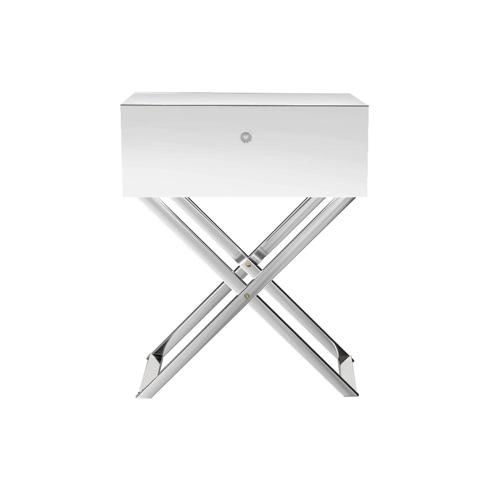 Out of Stock! Mirrored Bedside Table with Drawers - Silver