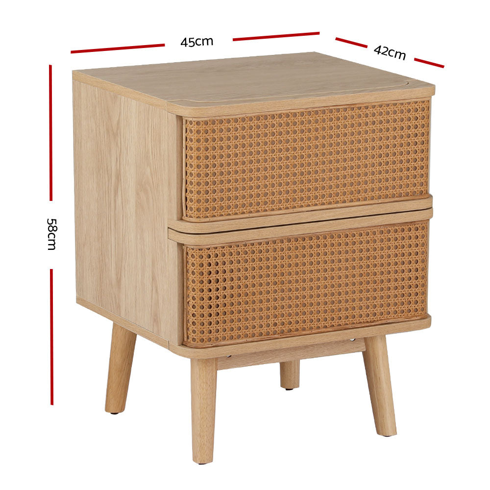 Out of Stock! Rattan Bedside Table with Drawers in Oak