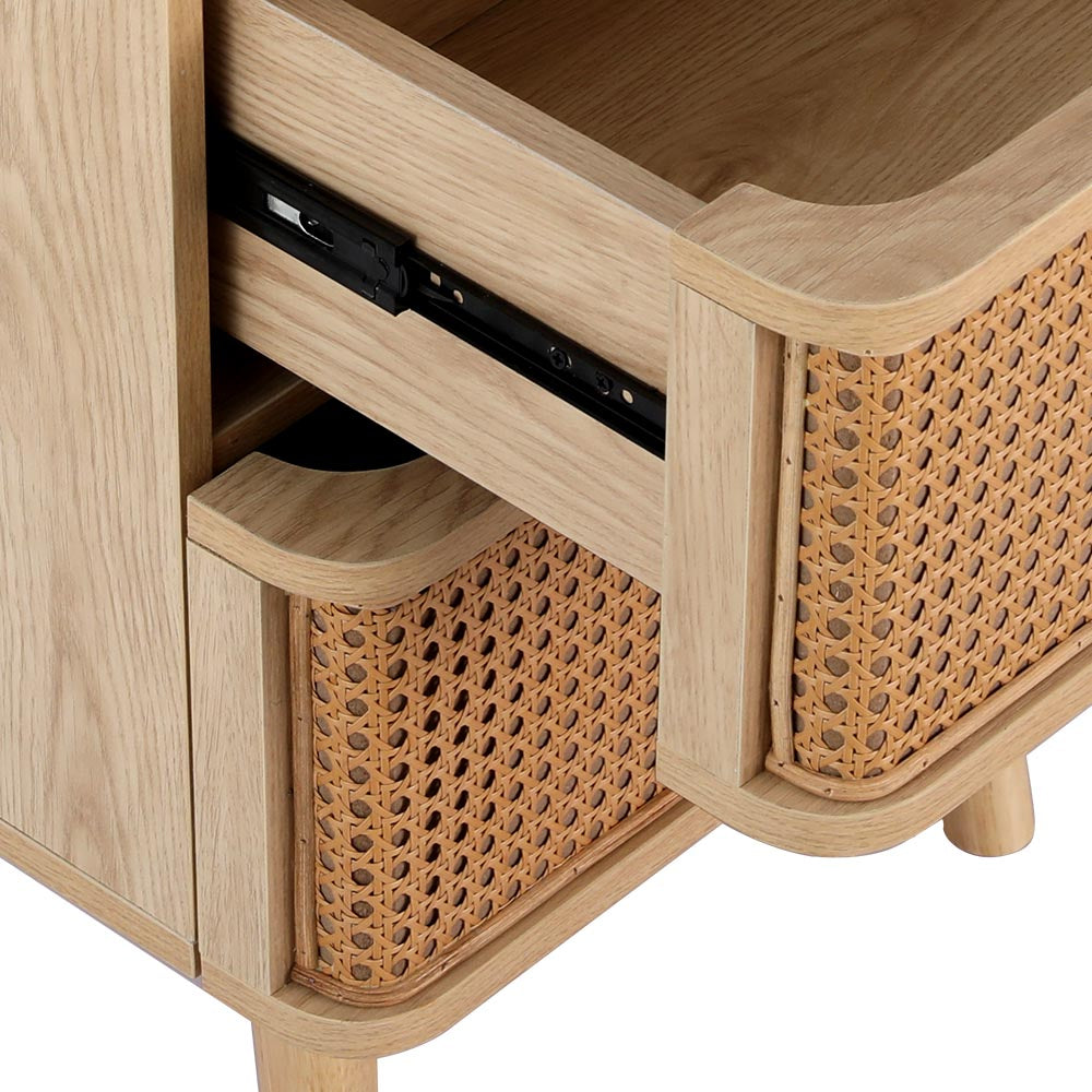 Out of Stock! Rattan Bedside Table with Drawers in Oak