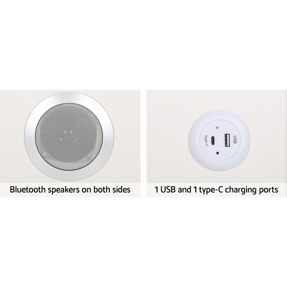 Smart Bedside Table With Two Drawers with Wireless Charging Ports LED White AIKA