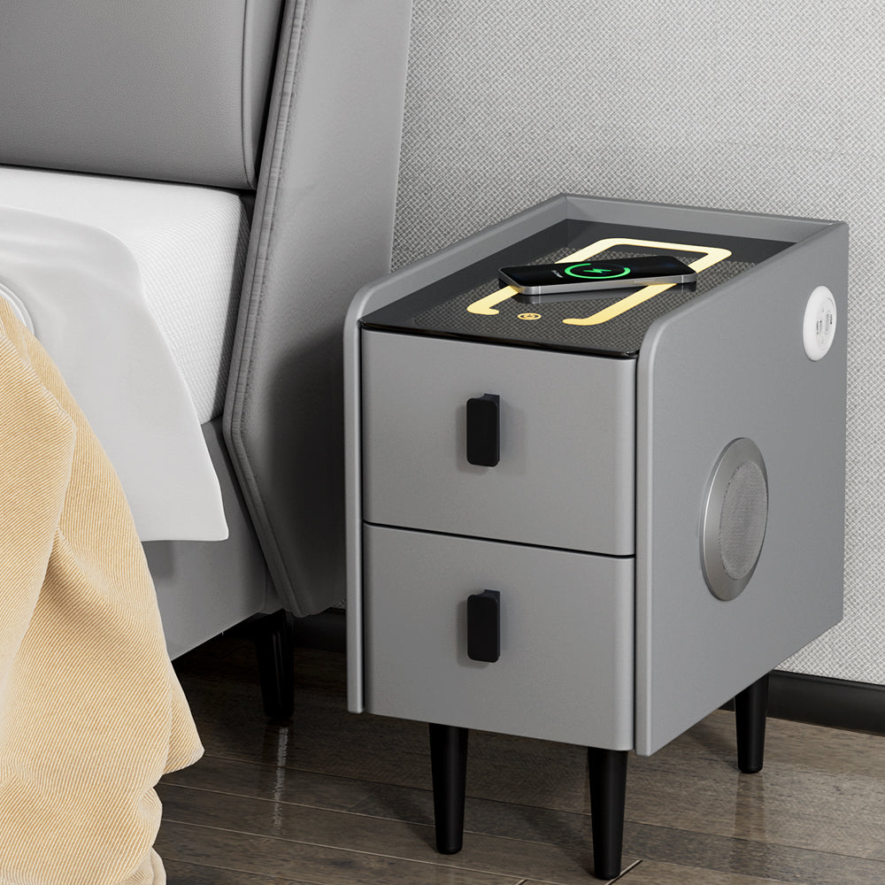 Free Shipping on this item! Smart Bedside Table 2 Drawers with Wireless Charging Ports LED Grey AIDA