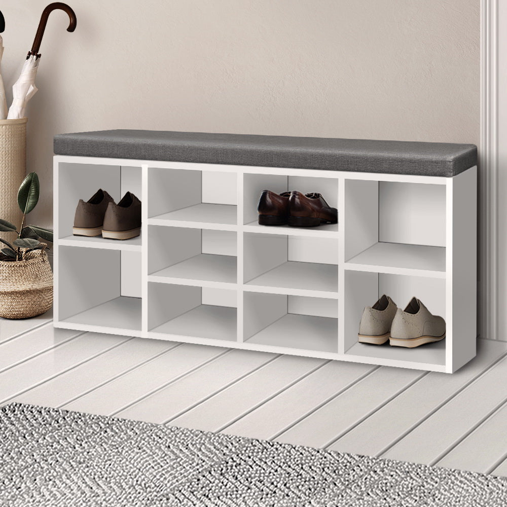 Shoe Bench with Storage Cubes and Seat - White