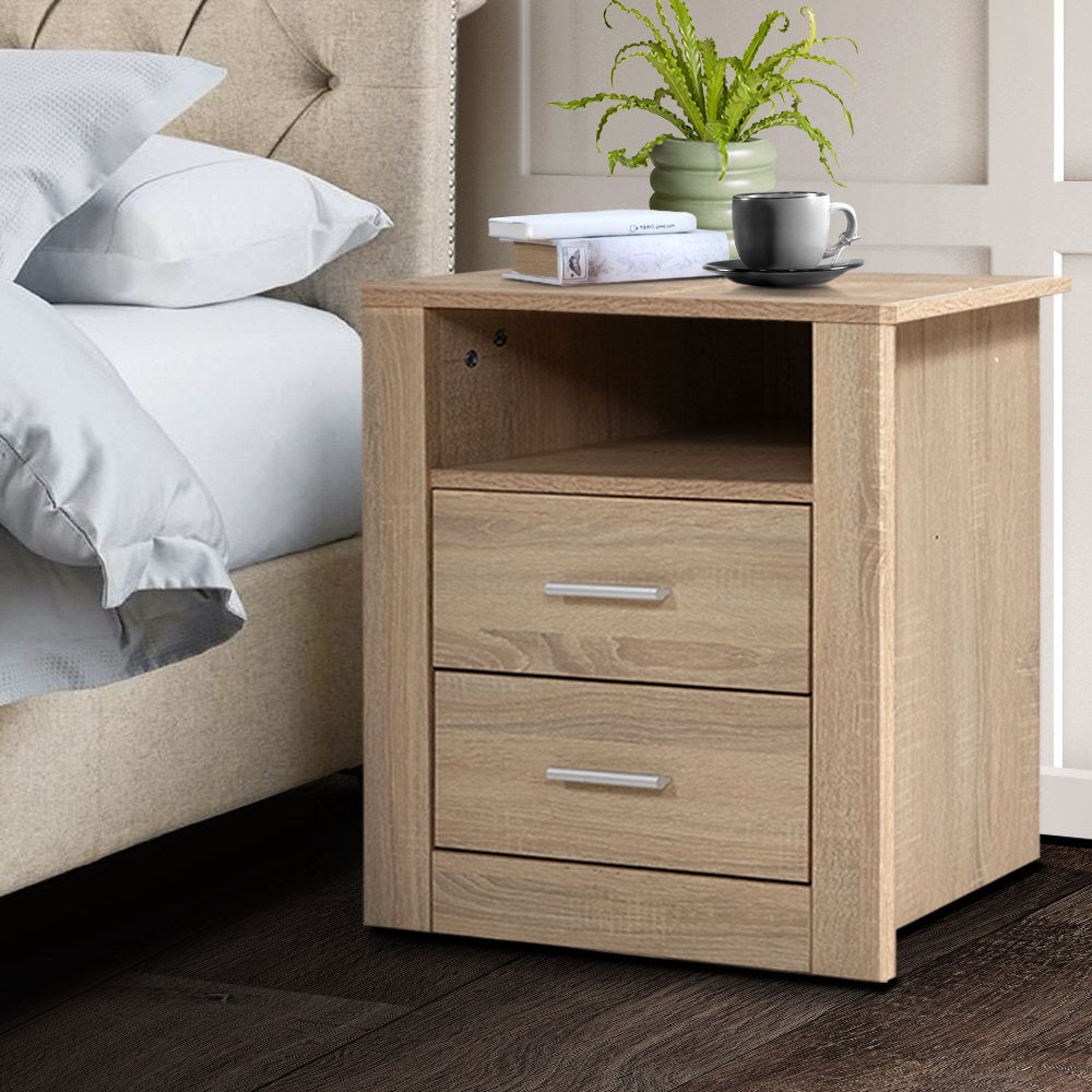 Bedside Tables With Drawers and Storage Void - Oak