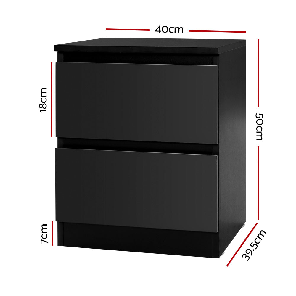 Black Bedside Table with Drawers