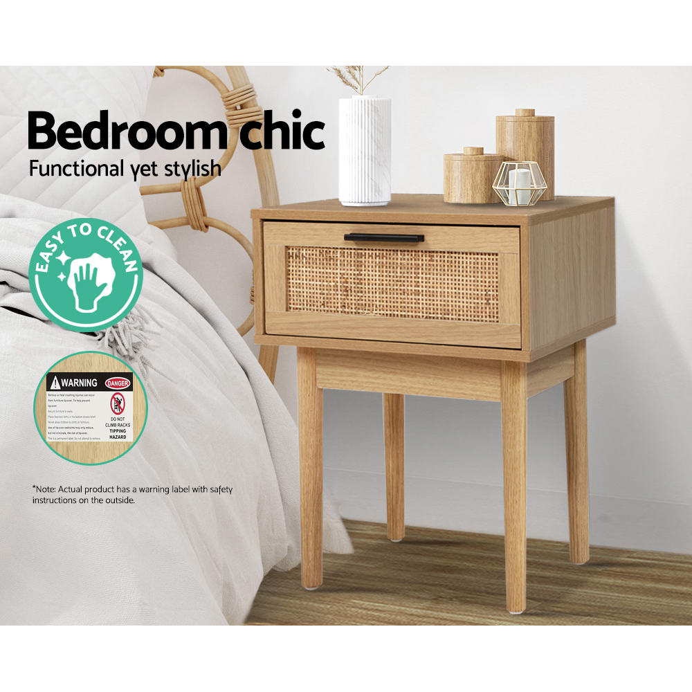 Rattan Bedside Table with one Drawer