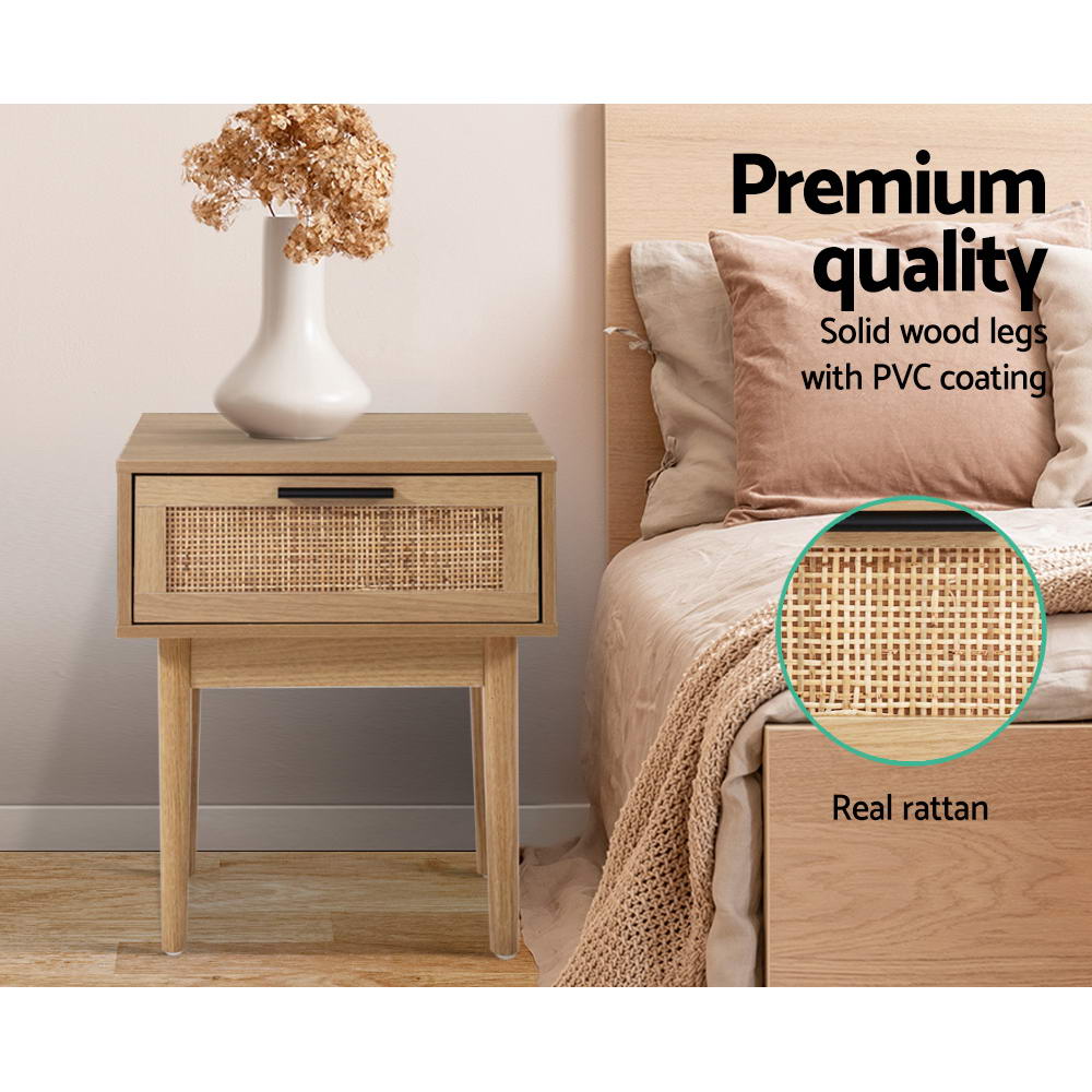 Rattan Bedside Table with one Drawer