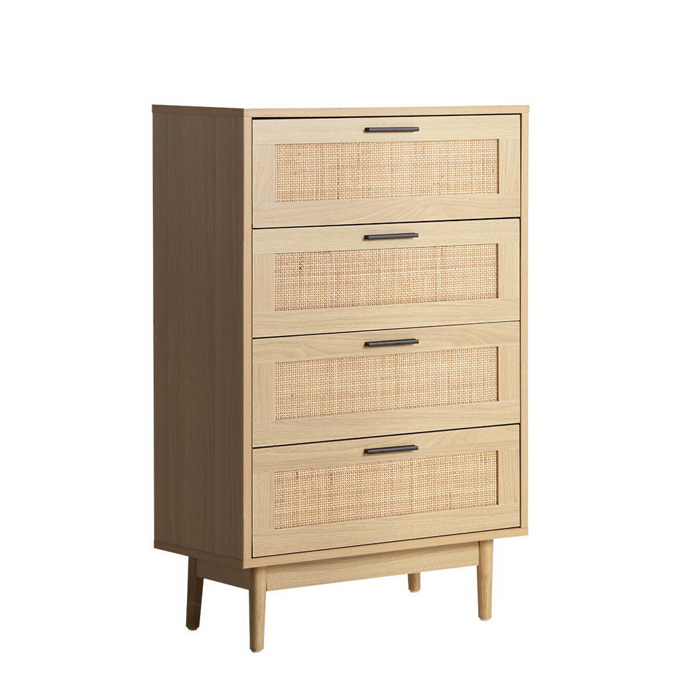Tallboy Four Drawers Rattan Wood
