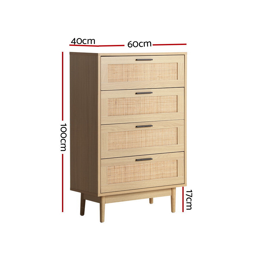 Tallboy Four Drawers Rattan Wood