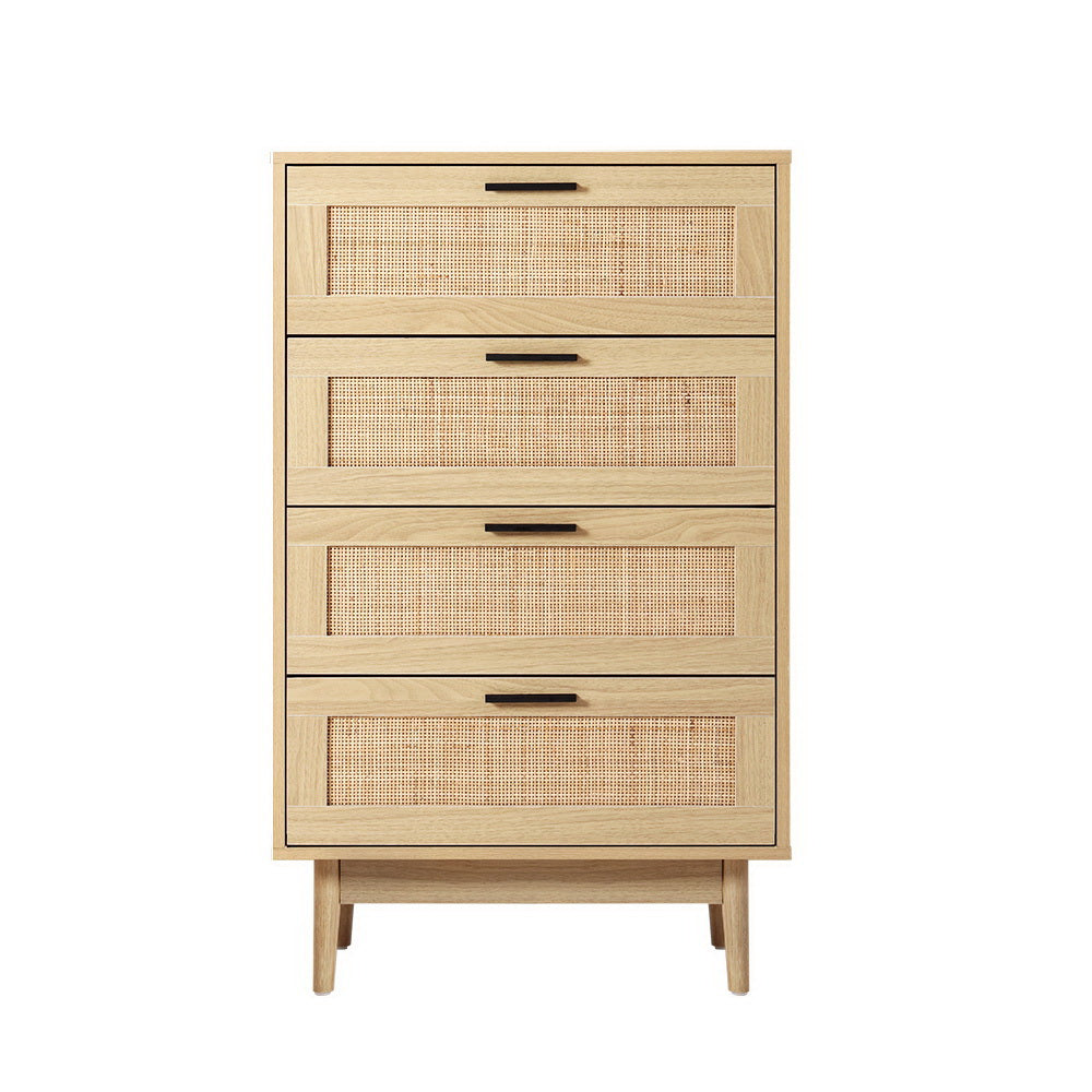 Tallboy Four Drawers Rattan Wood