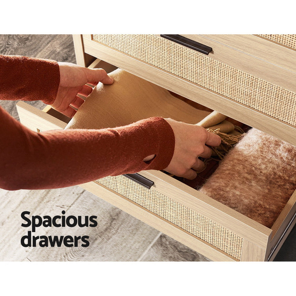 Tallboy Four Drawers Rattan Wood