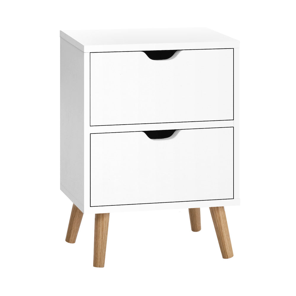 Scandi-Inspired Two Drawer Bedside Table in White