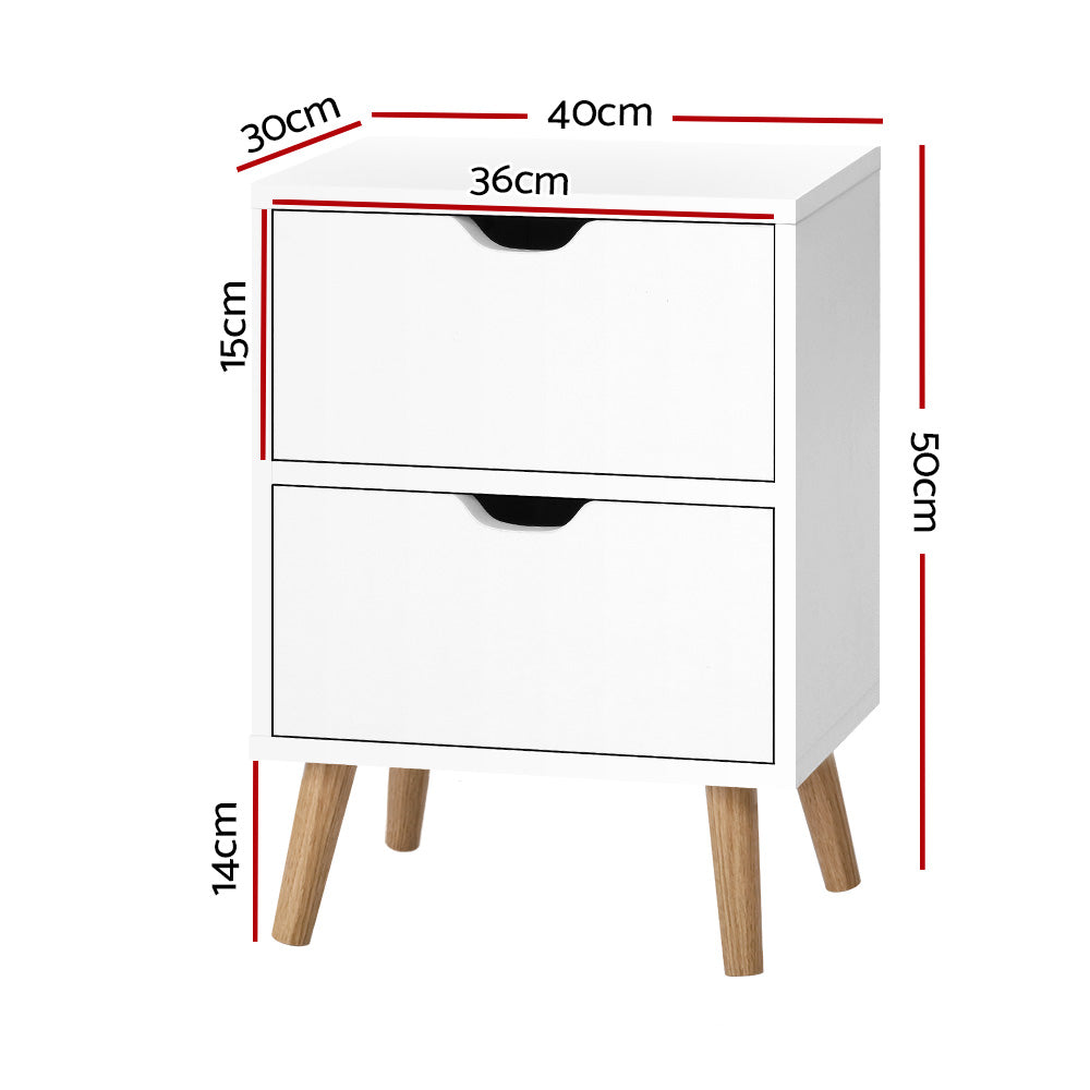 Scandi-Inspired Two Drawer Bedside Table in White