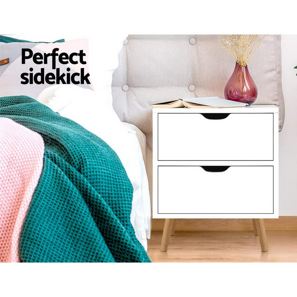 Scandi-Inspired Two Drawer Bedside Table in White