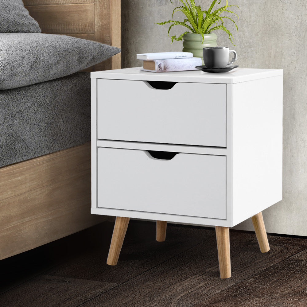 Scandi-Inspired Two Drawer Bedside Table in White