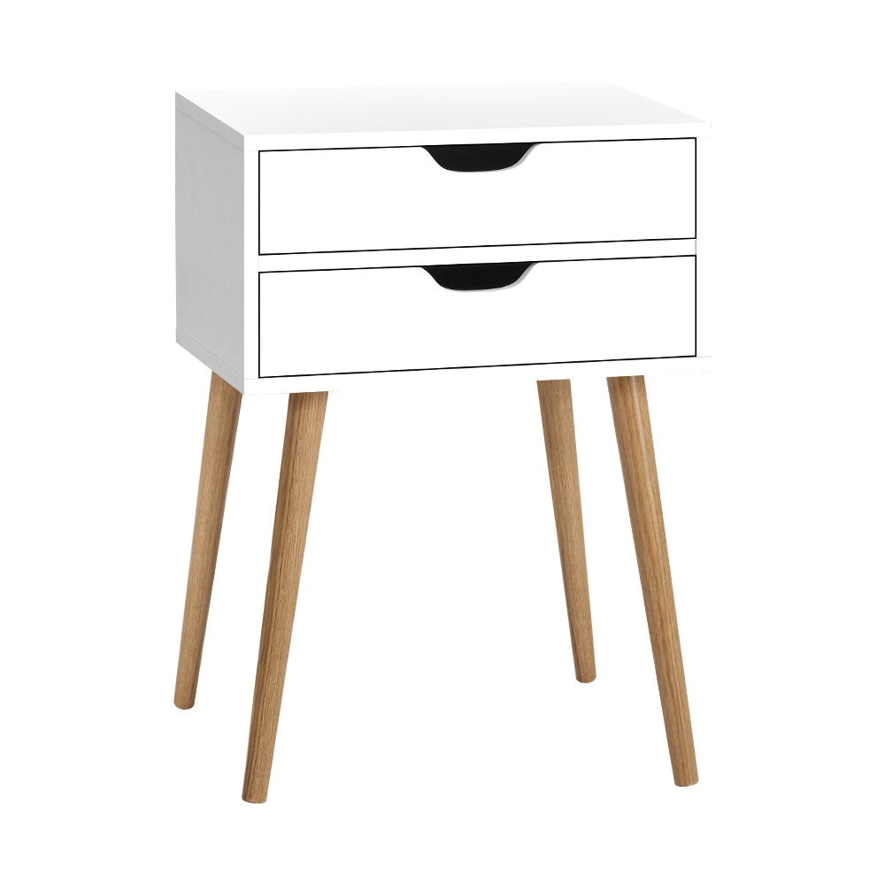 Scandi-Inspired Two Drawer Bedside Table - White