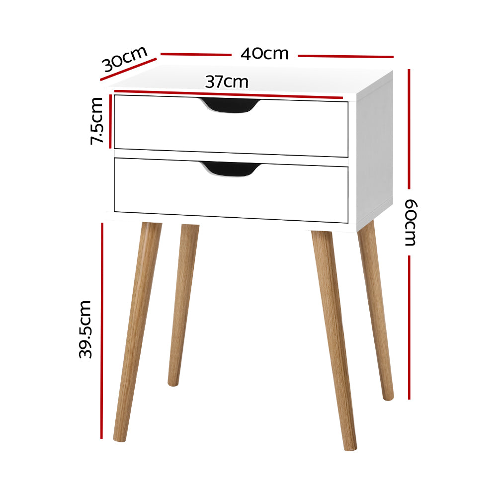 Scandi-Inspired Two Drawer Bedside Table - White