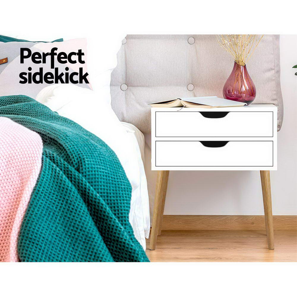 Scandi-Inspired Two Drawer Bedside Table - White