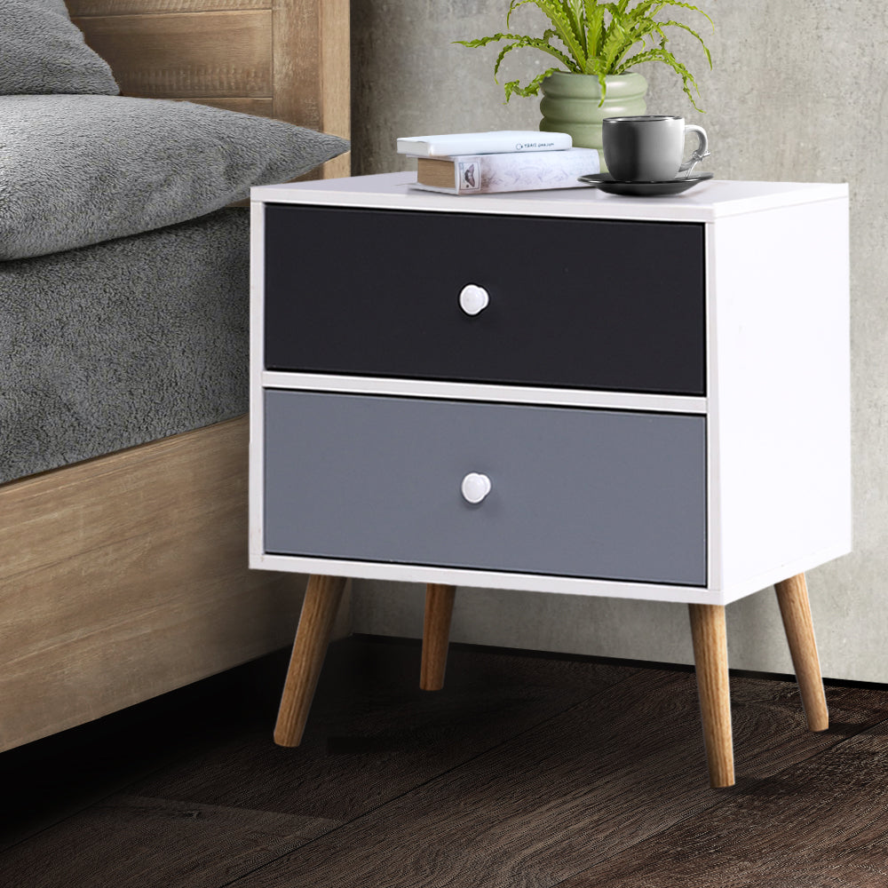 Back In Stock! Free Shipping on this Scandi-inspired Bedside Table With Two-Tone Drawers.