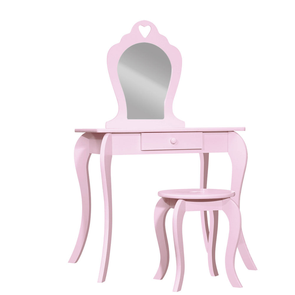 Kids Vanity Dressing Table Stool Set with Mirror - Pink
