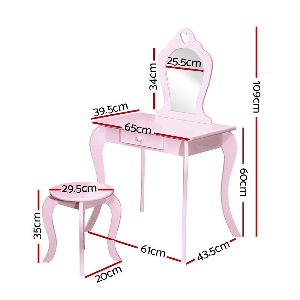 Kids Vanity Dressing Table Stool Set with Mirror - Pink