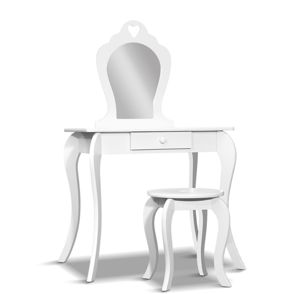 Kids Vanity Dressing Table Stool Set with Mirror - White