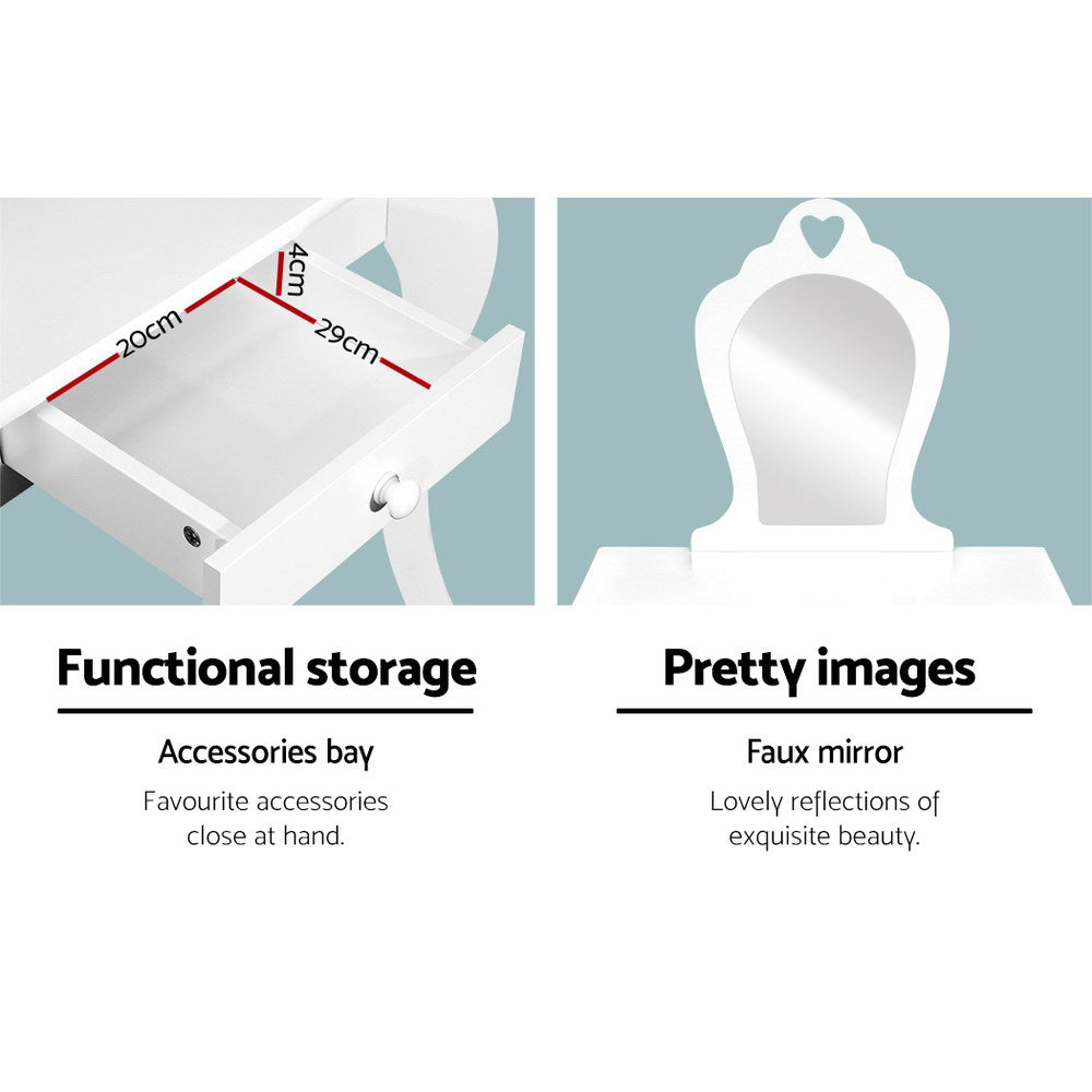 Kids Vanity Dressing Table Stool Set with Mirror - White