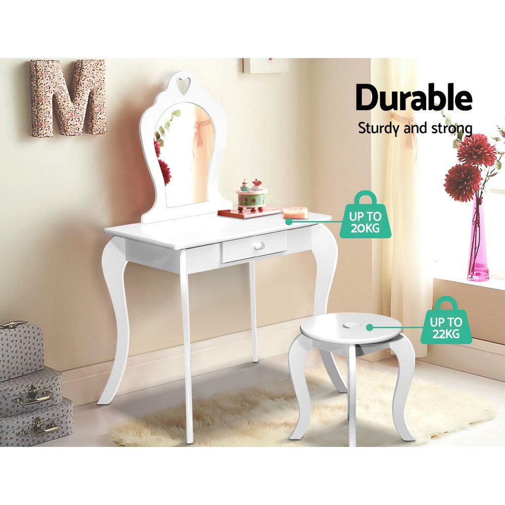 Kids Vanity Dressing Table Stool Set with Mirror - White