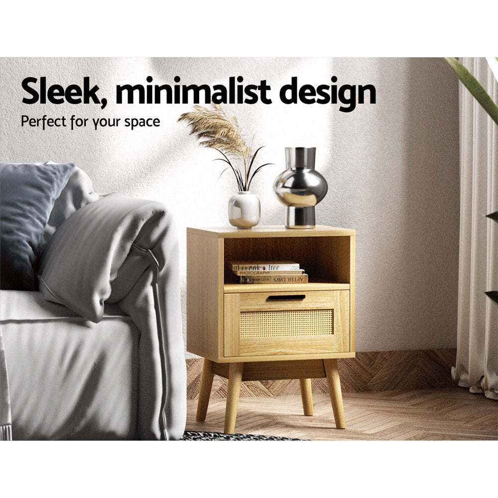 Rattan Bedside Table With Drawer and Void