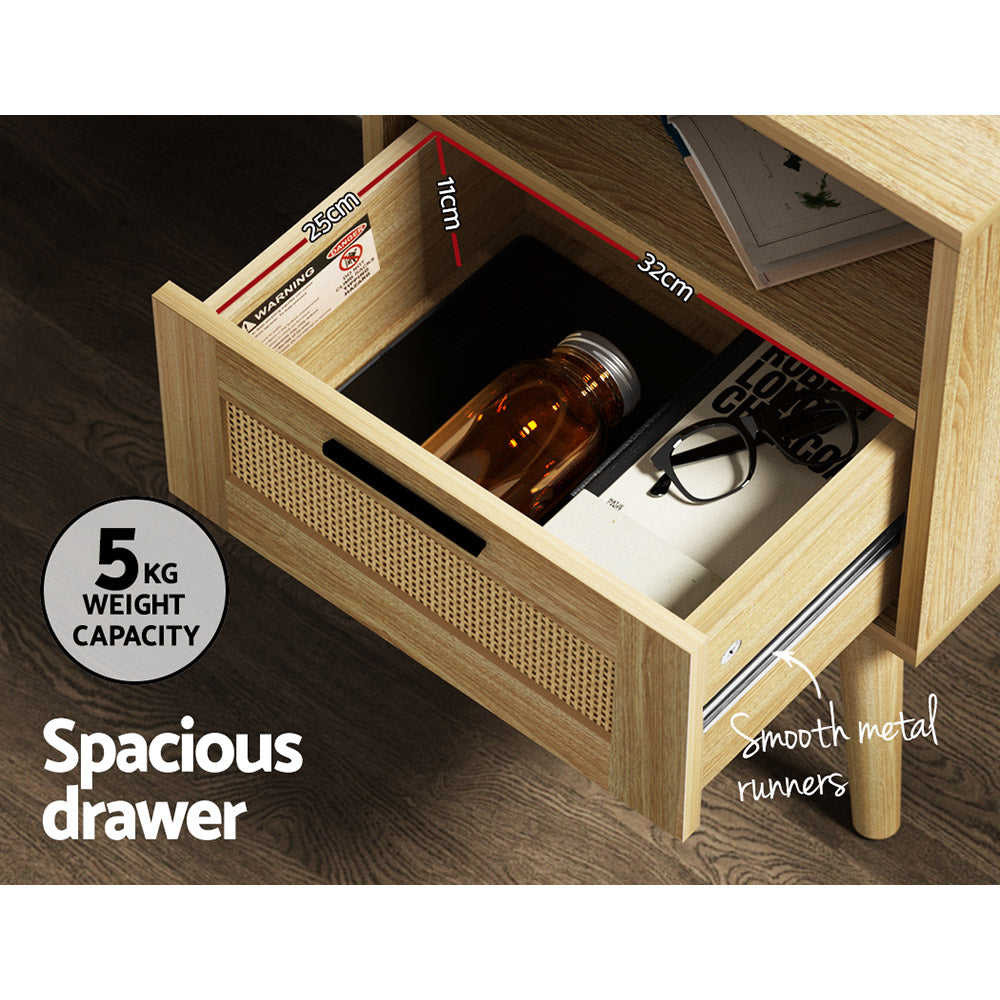 Rattan Bedside Table With Drawer and Void