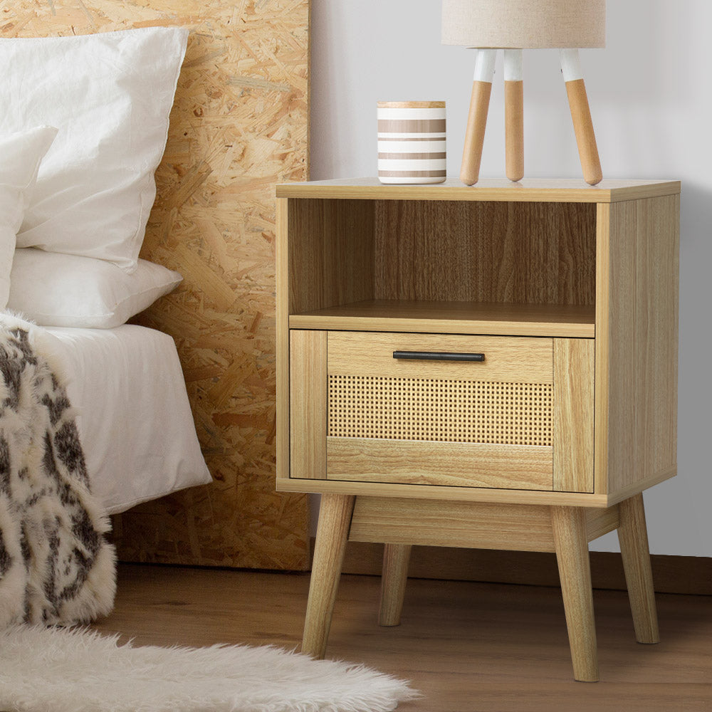Rattan Bedside Table With Drawer and Void