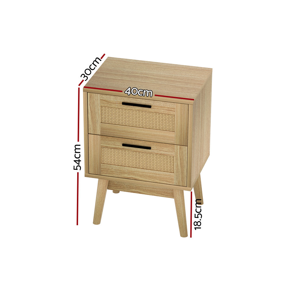 Rattan Bedside Table 2 Drawers