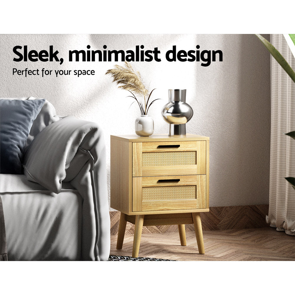 Rattan Bedside Table 2 Drawers