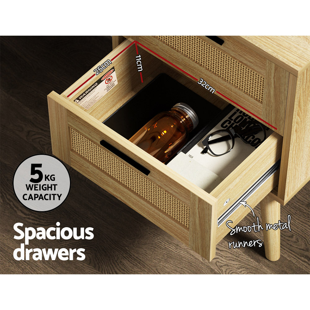 Rattan Bedside Table 2 Drawers