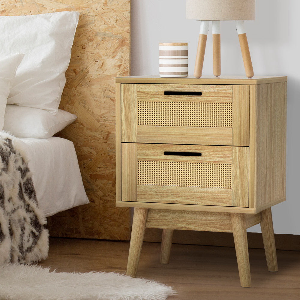 Rattan Bedside Table 2 Drawers