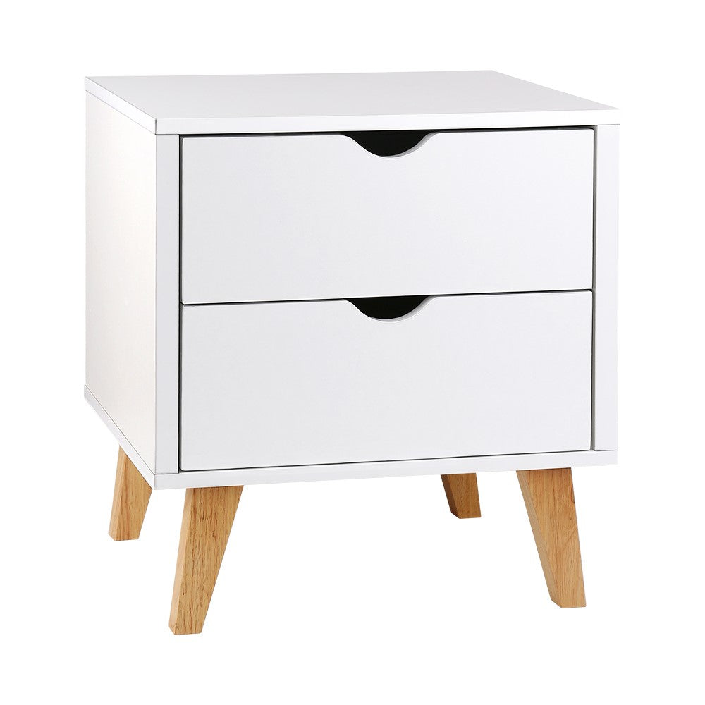 Bedside Table With Two Drawers - White