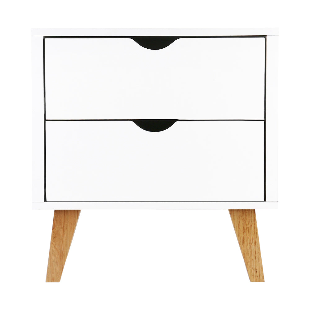 Bedside Table With Two Drawers - White