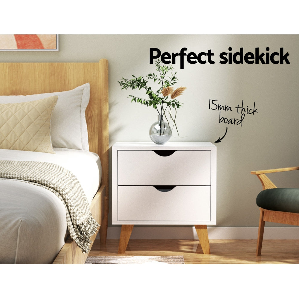 Bedside Table With Two Drawers - White