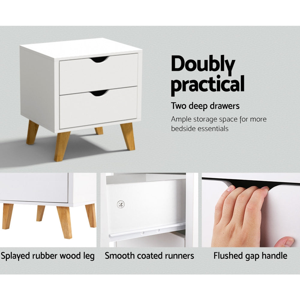 Bedside Table With Two Drawers - White
