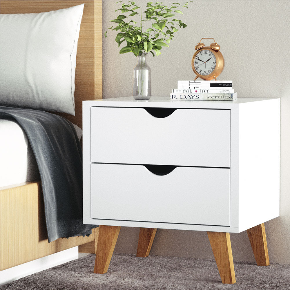 Free Shipping! Bedside Table With Two Drawers - White