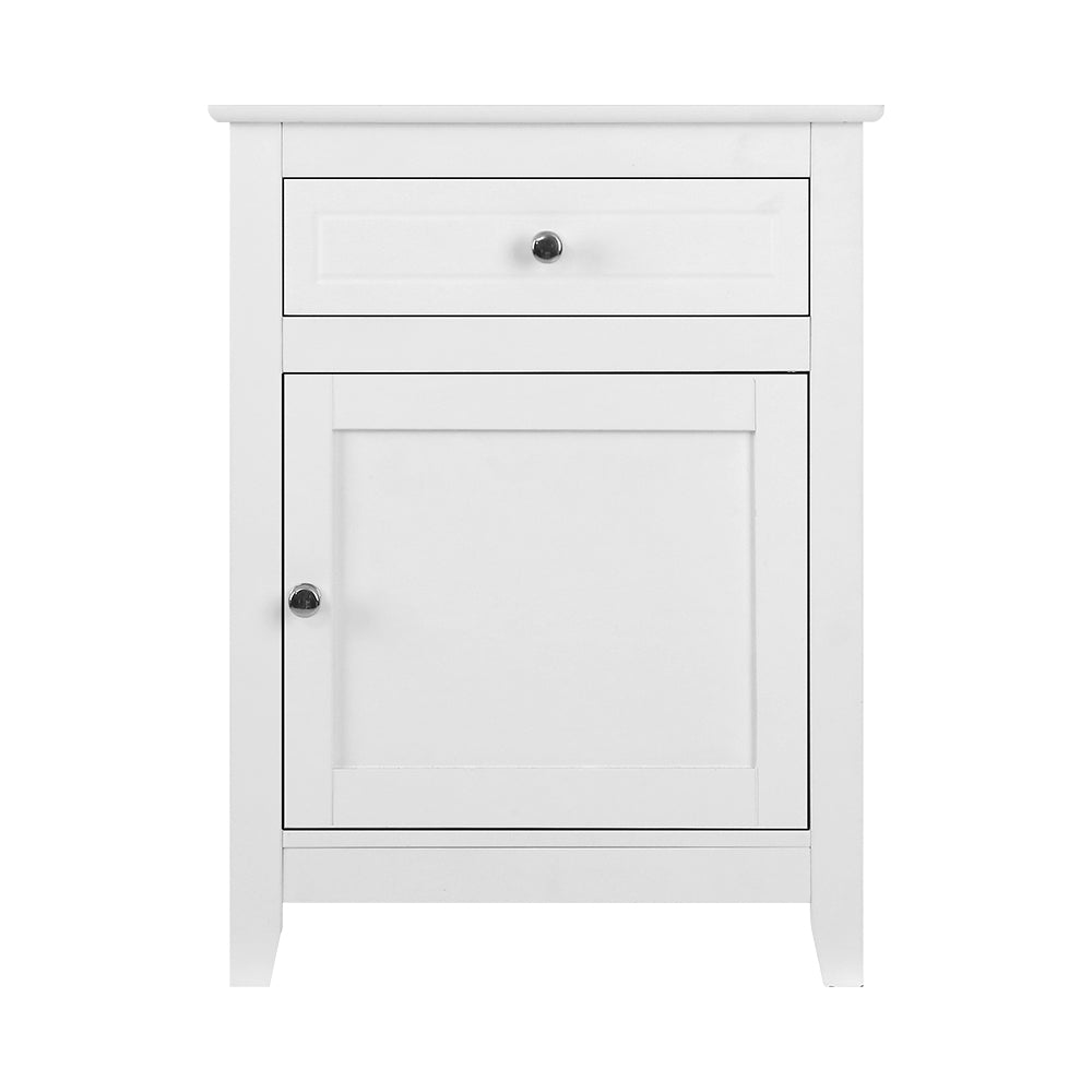 Classic Bedside Table With Small Cupboard & Storage Drawer - White