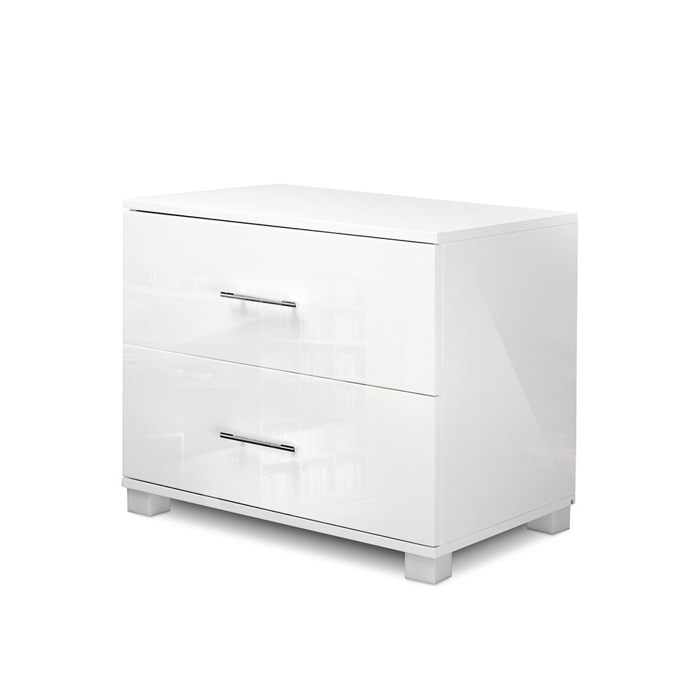 High Gloss Two Drawer Bedside Table - White