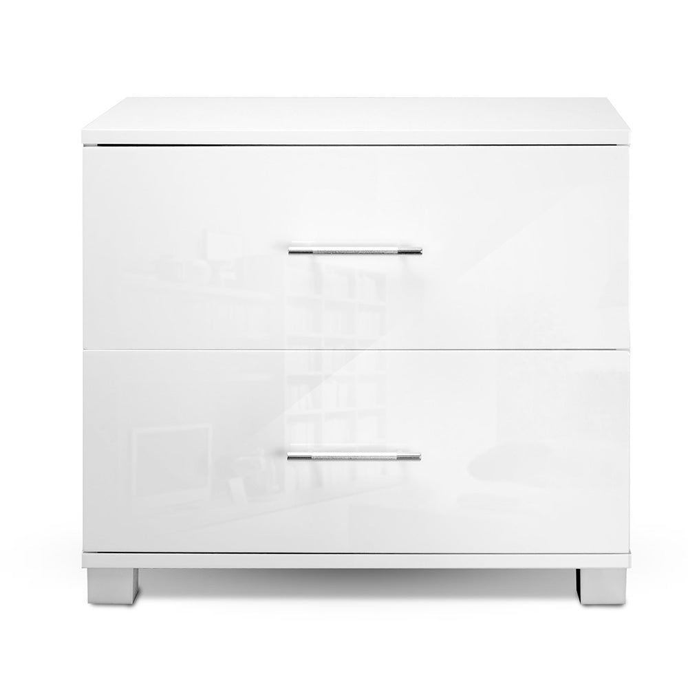 High Gloss Two Drawer Bedside Table - White