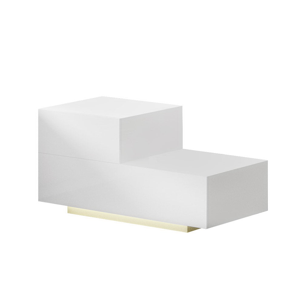 Bedside Table With LED Lighting and Two Drawers - White