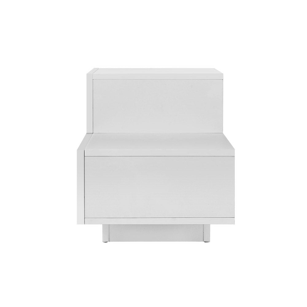 Bedside Table With LED Lighting and Two Drawers - White