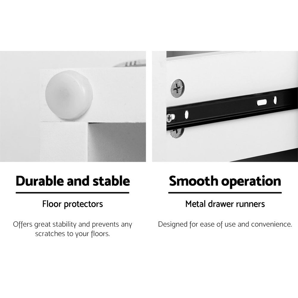 Bedside Table With LED Lighting and Two Drawers - White