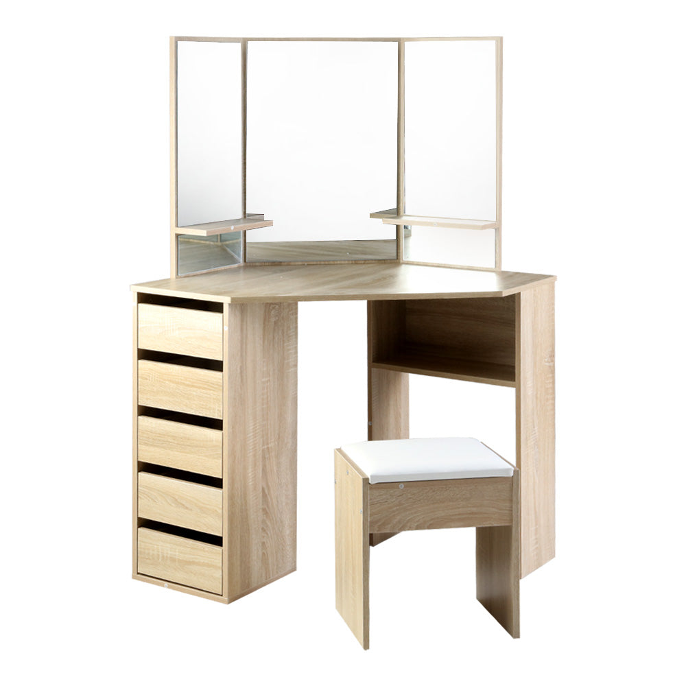 Corner Dressing Table With Mirror And Stool