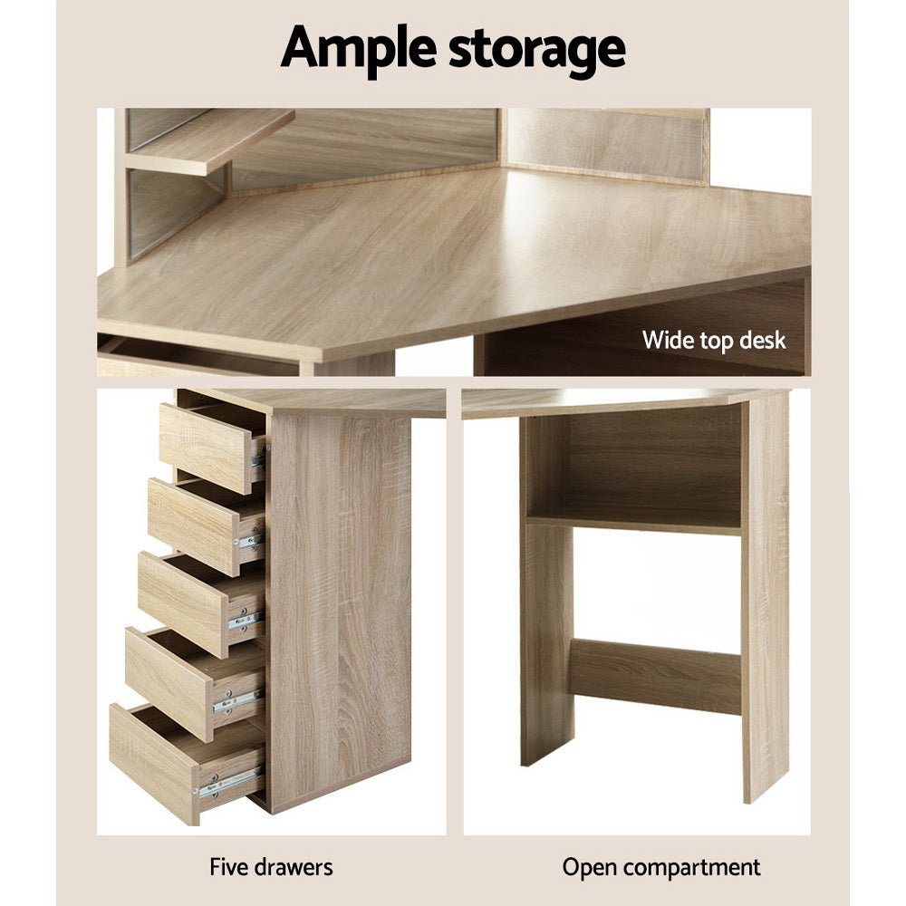 Corner Dressing Table With Mirror And Stool