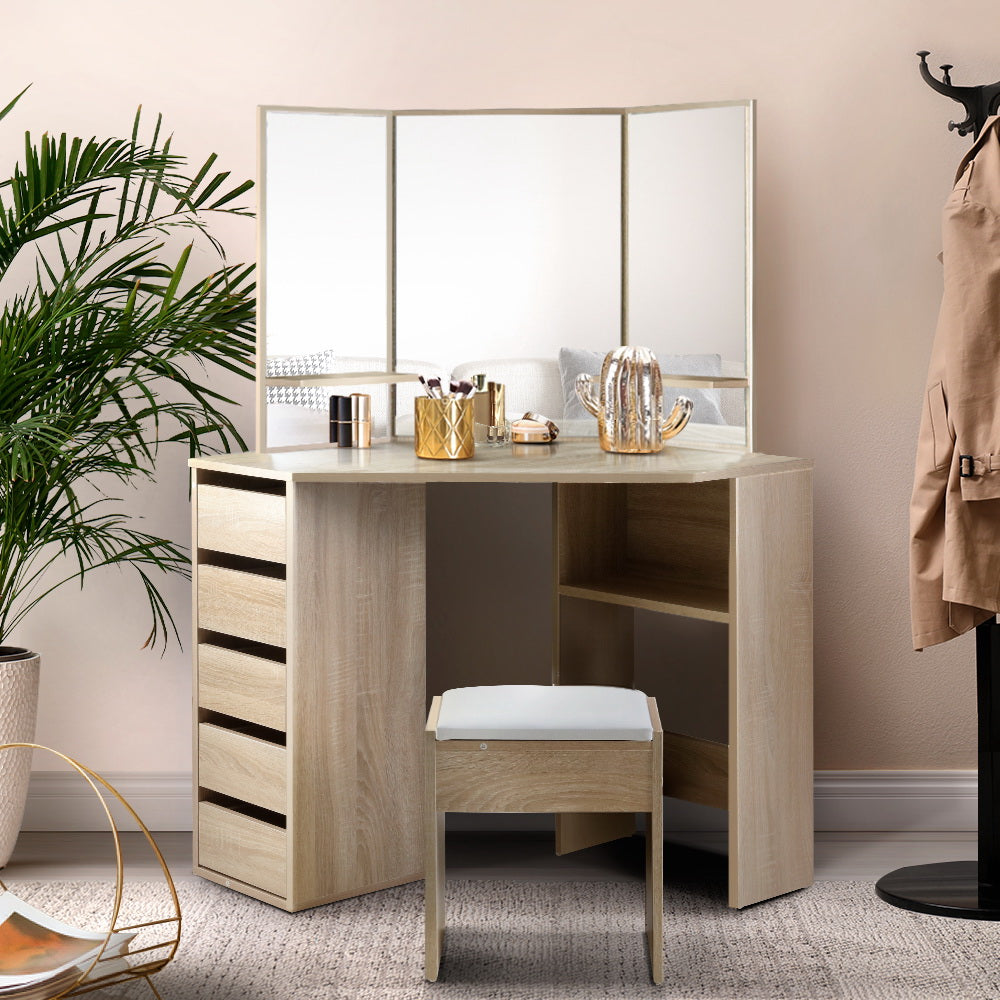 Corner Dressing Table With Mirror And Stool