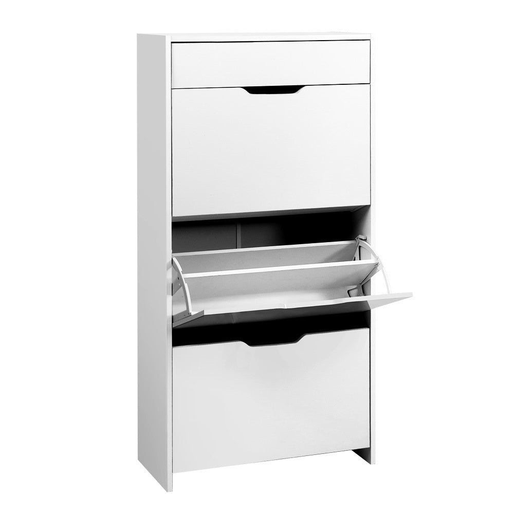 Shoe Cabinet 3 Tier Storage Drawer High Gloss White